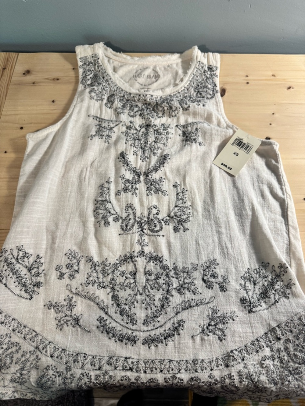Lucky Brand White Embroidered Sleeveless Top